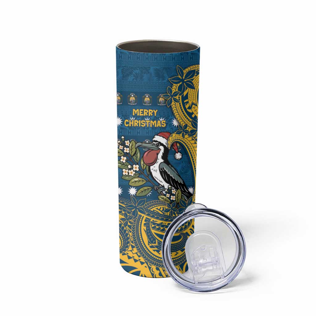 Nauru Christmas Skinny Tumbler Frigatebird Bird Santa Tribal Waves - Polynesian Pride
