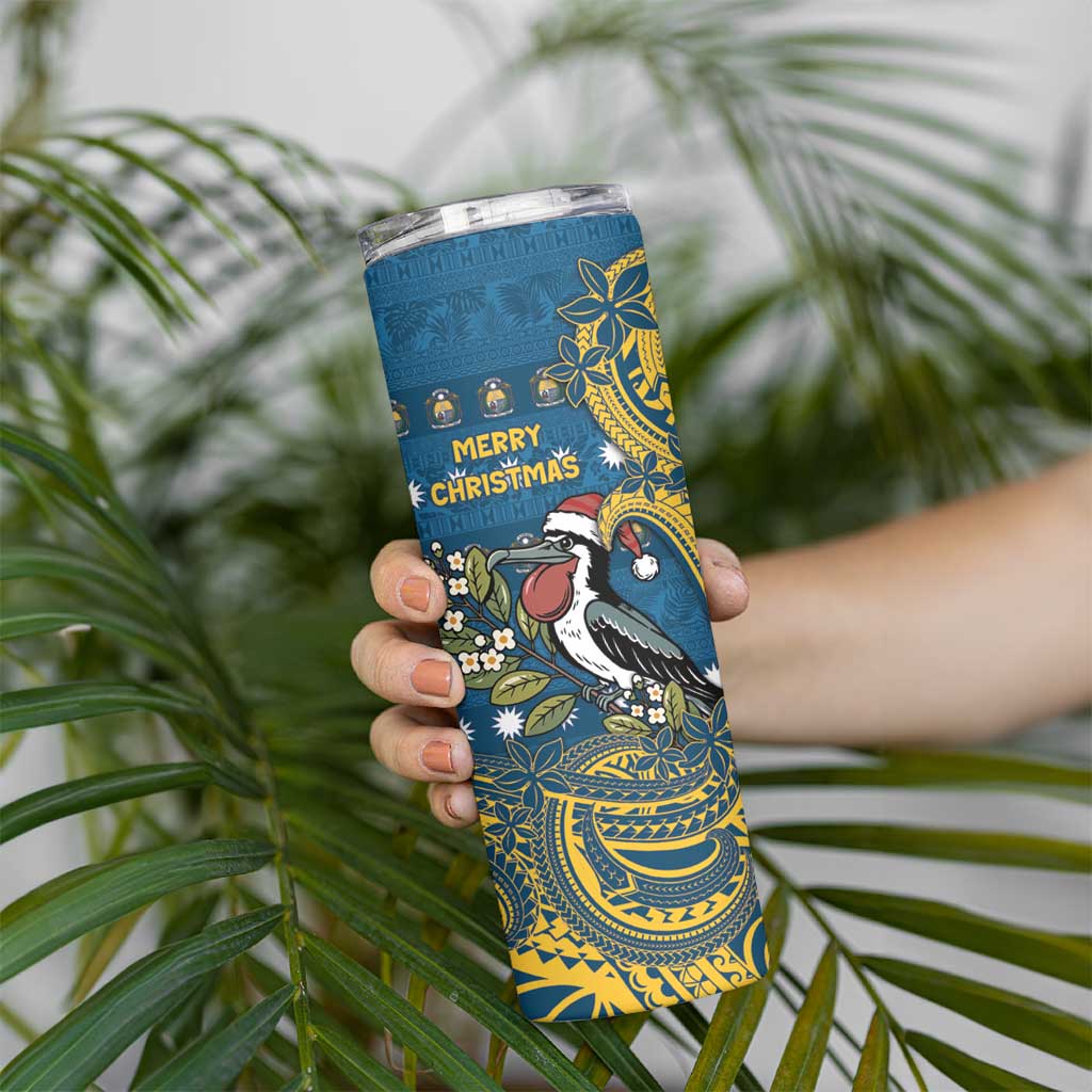 Nauru Christmas Skinny Tumbler Frigatebird Bird Santa Tribal Waves - Polynesian Pride