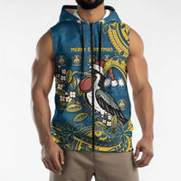 Nauru Christmas Sleeveless Zip Hoodie Frigatebird Bird Santa Tribal Waves - Polynesian Pride