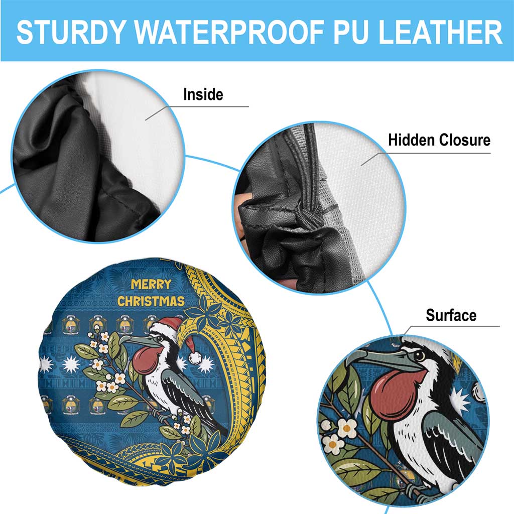 Nauru Christmas Spare Tire Cover Frigatebird Bird Santa Tribal Waves - Polynesian Pride