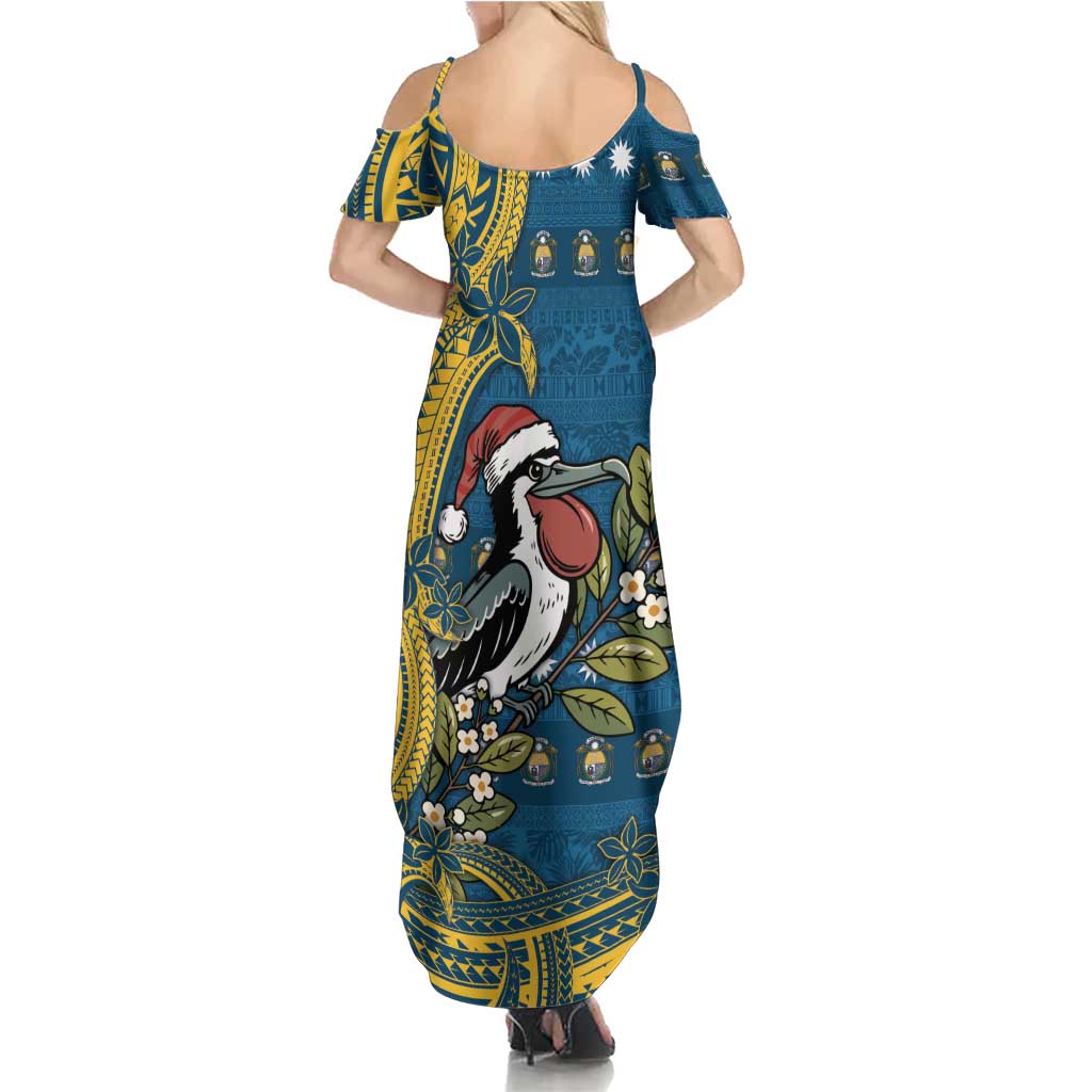 Nauru Christmas Summer Maxi Dress Frigatebird Bird Santa Tribal Waves - Polynesian Pride