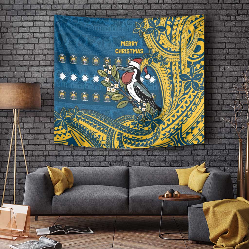 Nauru Christmas Tapestry Frigatebird Bird Santa Tribal Waves - Polynesian Pride