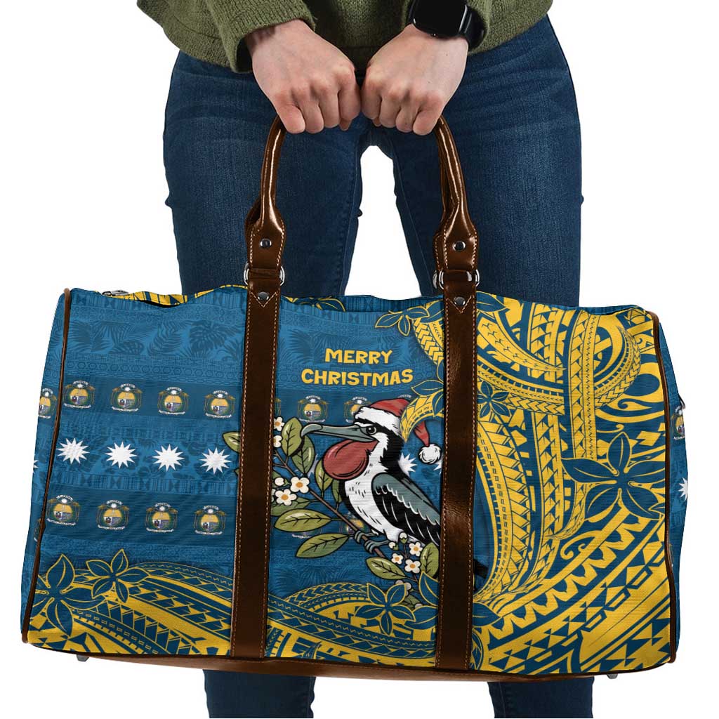 Nauru Christmas Travel Bag Frigatebird Bird Santa Tribal Waves DT05 Deep Blue - Polynesian Pride