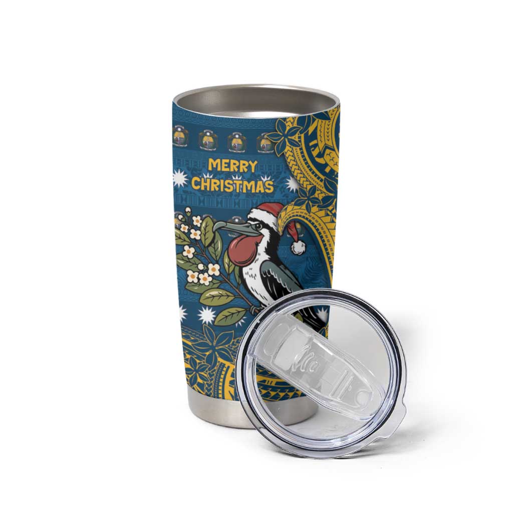 Nauru Christmas Tumbler Cup Frigatebird Bird Santa Tribal Waves - Polynesian Pride