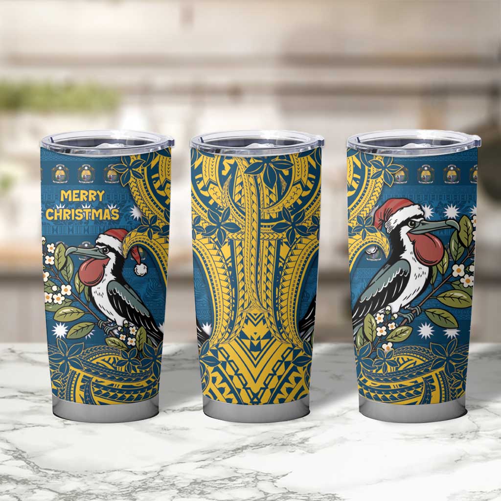 Nauru Christmas Tumbler Cup Frigatebird Bird Santa Tribal Waves - Polynesian Pride