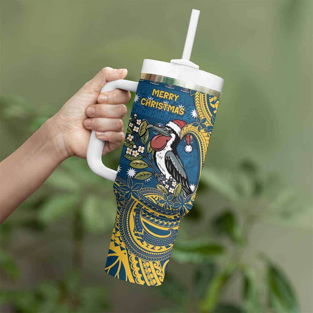 Nauru Christmas Tumbler With Handle Frigatebird Bird Santa Tribal Waves - Polynesian Pride