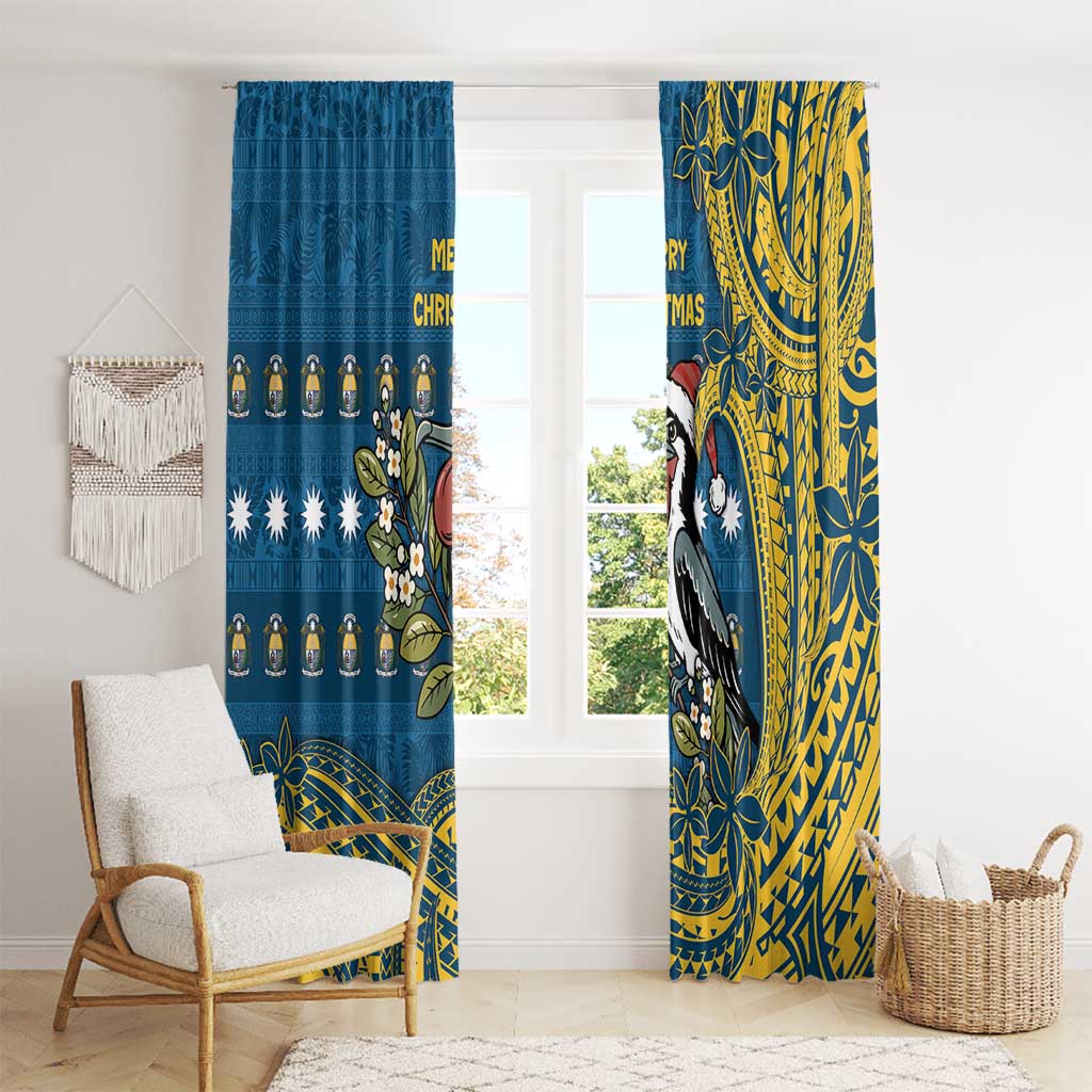 Nauru Christmas Window Curtain Frigatebird Bird Santa Tribal Waves - Polynesian Pride