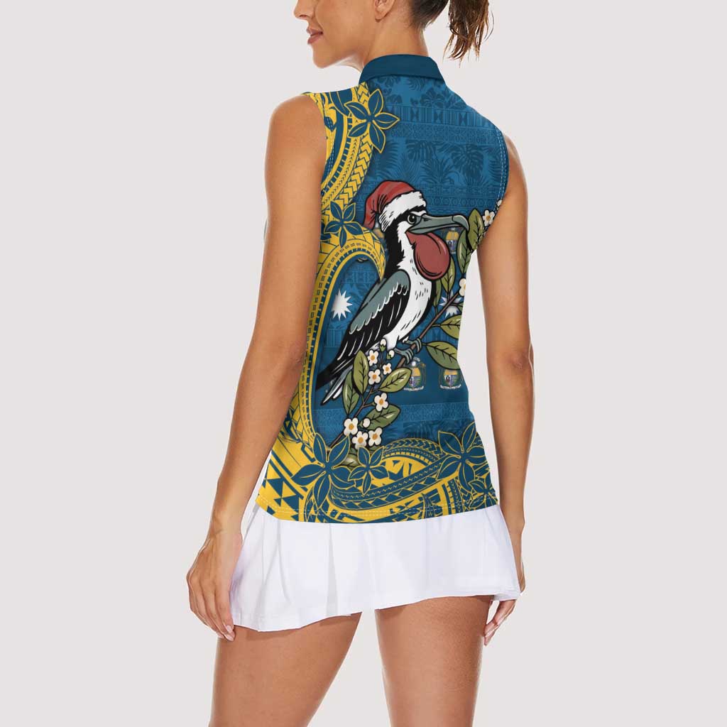 Nauru Christmas Women Sleeveless Polo Shirt Frigatebird Bird Santa Tribal Waves DT05 - Polynesian Pride