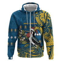 Nauru Christmas Zip Hoodie Frigatebird Bird Santa Tribal Waves - Polynesian Pride