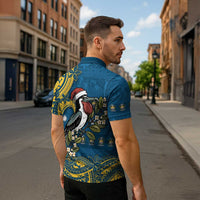 Nauru Christmas Zipper Polo Shirt Frigatebird Bird Santa Tribal Waves - Polynesian Pride