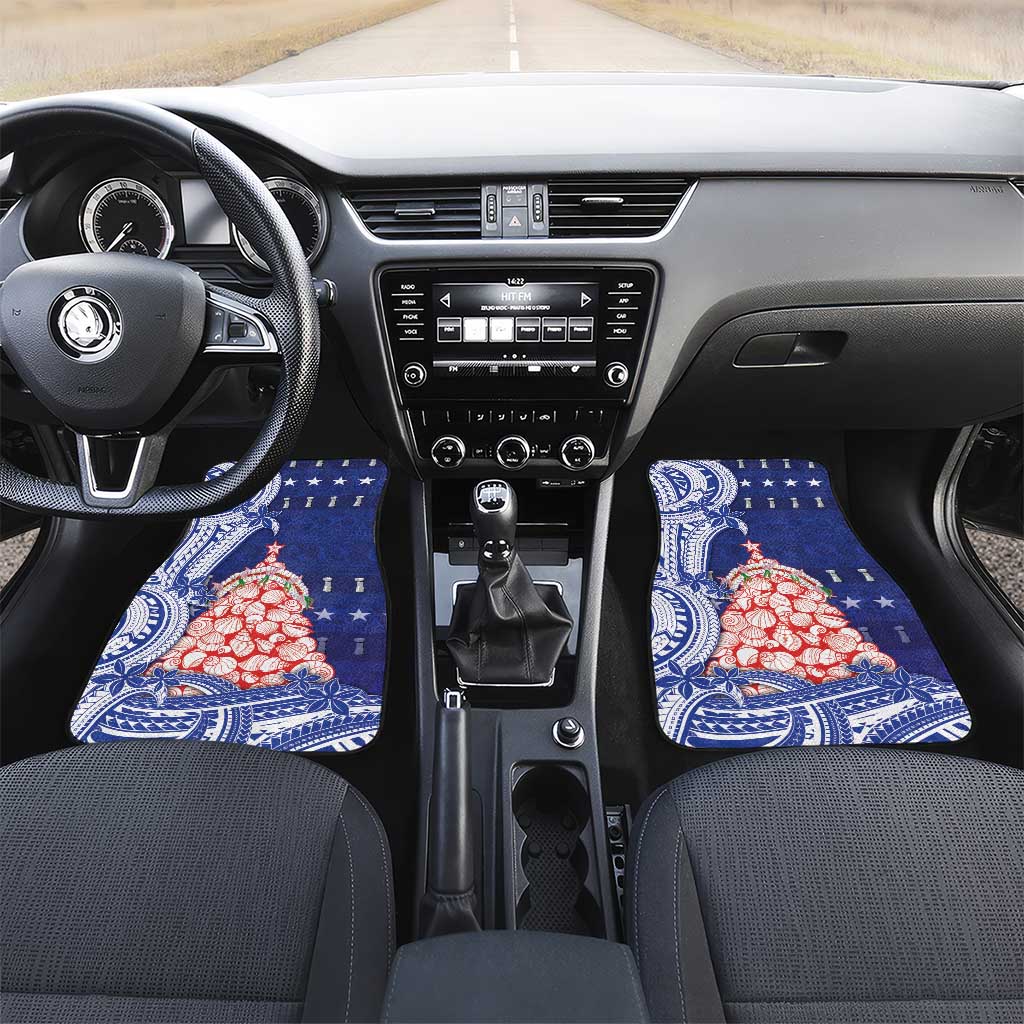 Northern Mariana Islands Christmas Car Mats Seashell Xmas Tree Tribal Waves - Polynesian Pride