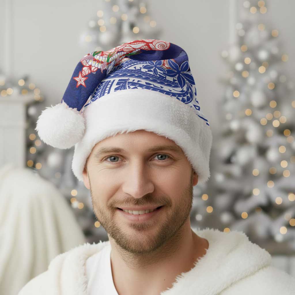 Northern Mariana Islands Christmas Santa Hat Seashell Xmas Tree Tribal Waves - Polynesian Pride
