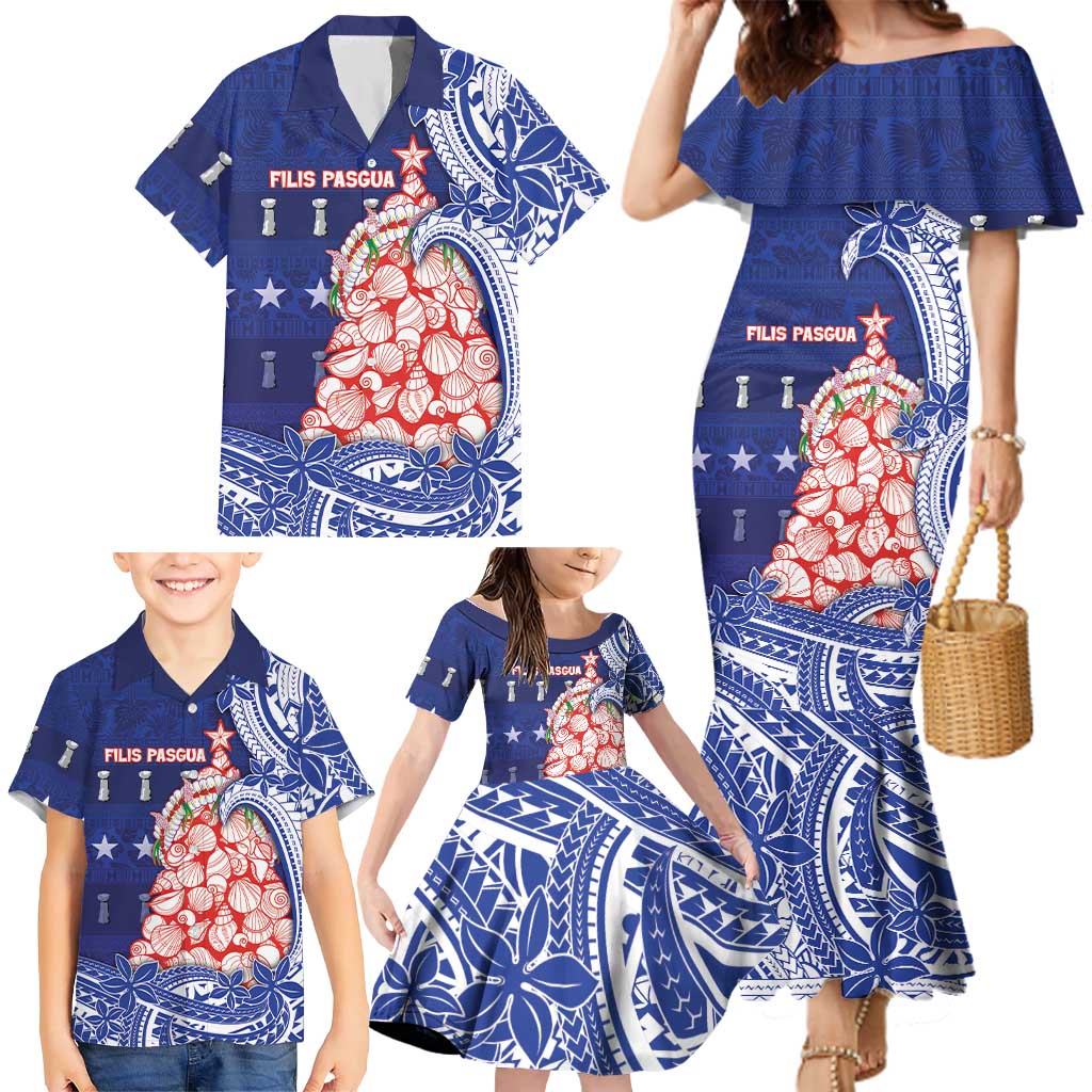 Northern Mariana Islands Christmas Family Matching Mermaid Dress and Hawaiian Shirt Seashell Xmas Tree Tribal Waves DT05 - Polynesian Pride