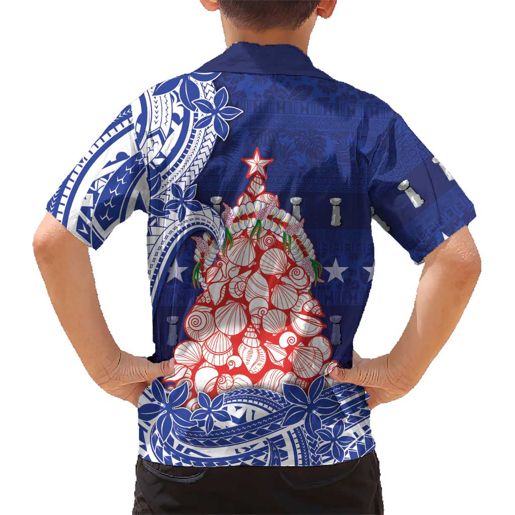 Northern Mariana Islands Christmas Family Matching Off The Shoulder Long Sleeve Dress and Hawaiian Shirt Seashell Xmas Tree Tribal Waves DT05 - Polynesian Pride