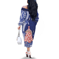 Northern Mariana Islands Christmas Family Matching Off The Shoulder Long Sleeve Dress and Hawaiian Shirt Seashell Xmas Tree Tribal Waves DT05 - Polynesian Pride