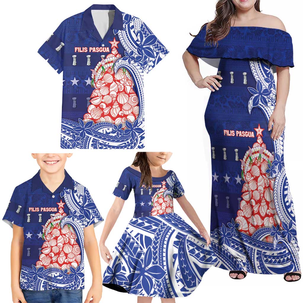 Northern Mariana Islands Christmas Family Matching Off Shoulder Maxi Dress and Hawaiian Shirt Seashell Xmas Tree Tribal Waves DT05 - Polynesian Pride