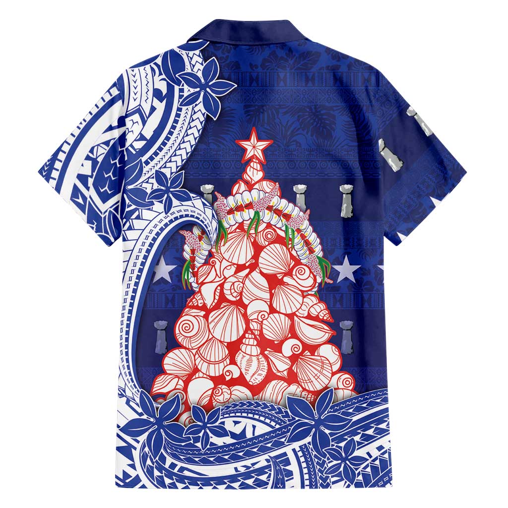 Northern Mariana Islands Christmas Family Matching Off Shoulder Short Dress and Hawaiian Shirt Seashell Xmas Tree Tribal Waves DT05 - Polynesian Pride