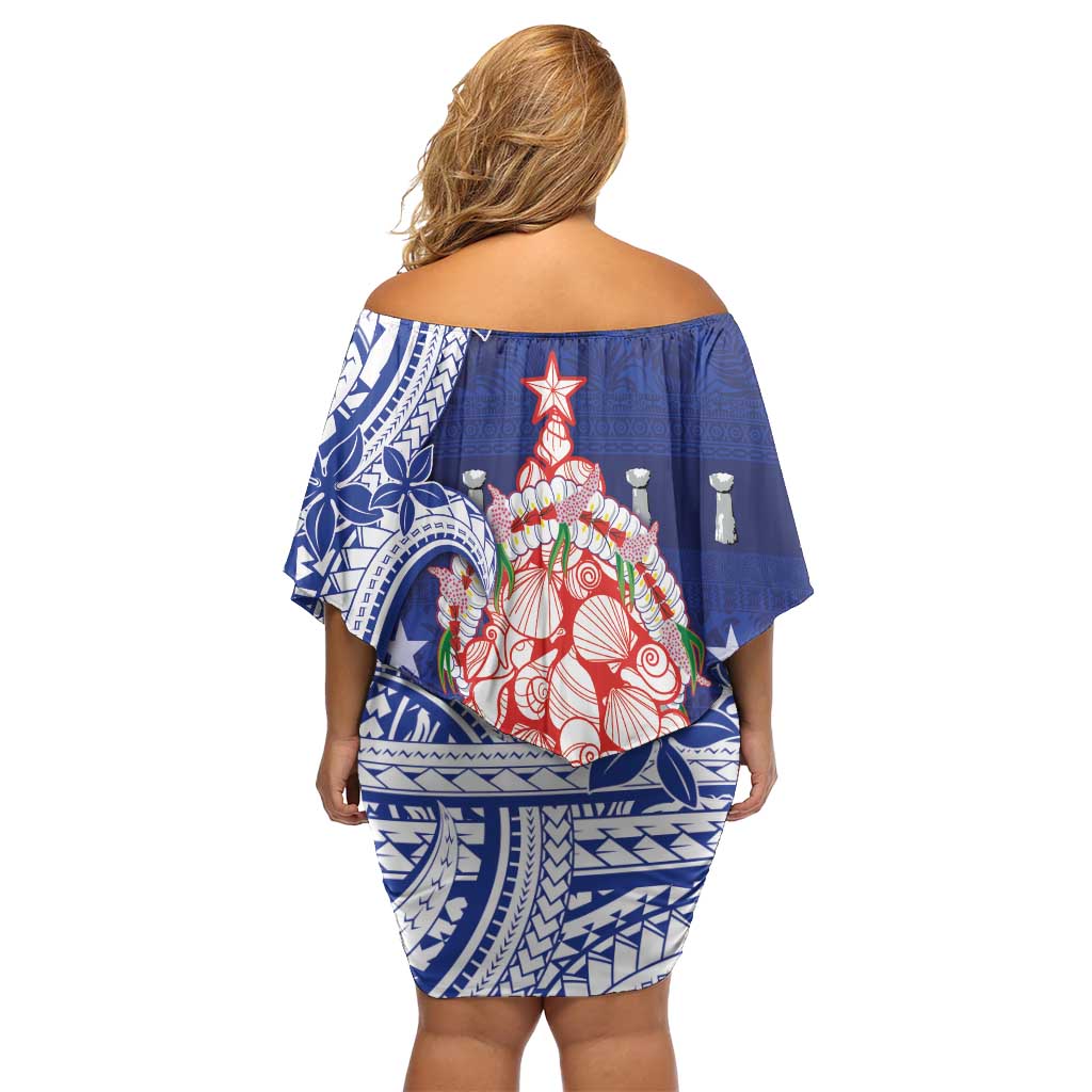 Northern Mariana Islands Christmas Family Matching Off Shoulder Short Dress and Hawaiian Shirt Seashell Xmas Tree Tribal Waves DT05 - Polynesian Pride