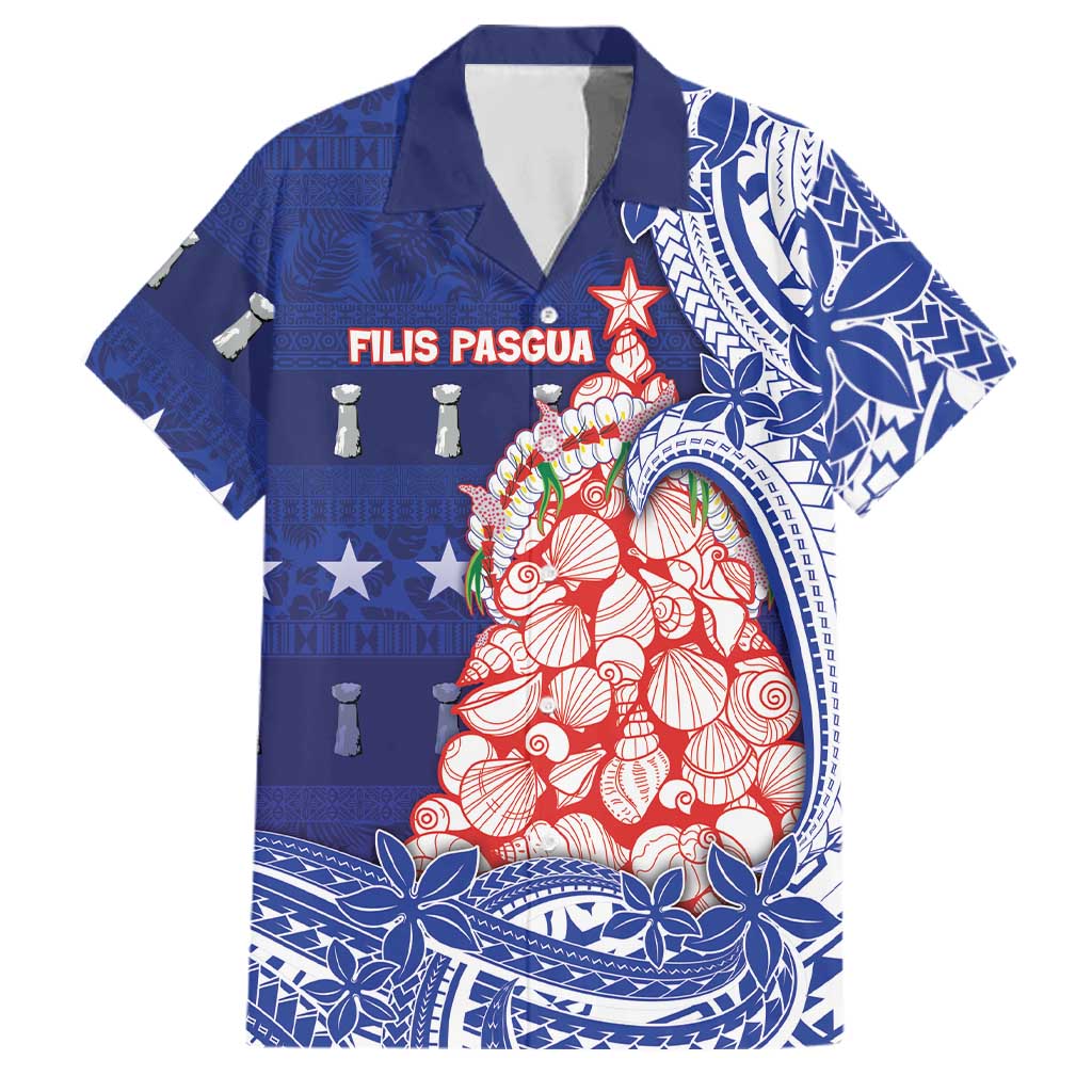 Northern Mariana Islands Christmas Family Matching Puletasi and Hawaiian Shirt Seashell Xmas Tree Tribal Waves DT05 Dad's Shirt - Short Sleeve Navy - Polynesian Pride