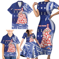 Northern Mariana Islands Christmas Family Matching Short Sleeve Bodycon Dress and Hawaiian Shirt Seashell Xmas Tree Tribal Waves DT05 - Polynesian Pride