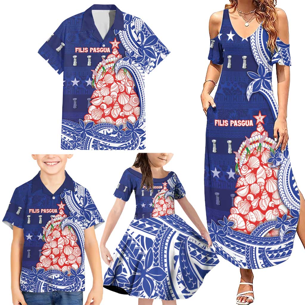 Northern Mariana Islands Christmas Family Matching Summer Maxi Dress and Hawaiian Shirt Seashell Xmas Tree Tribal Waves - Polynesian Pride