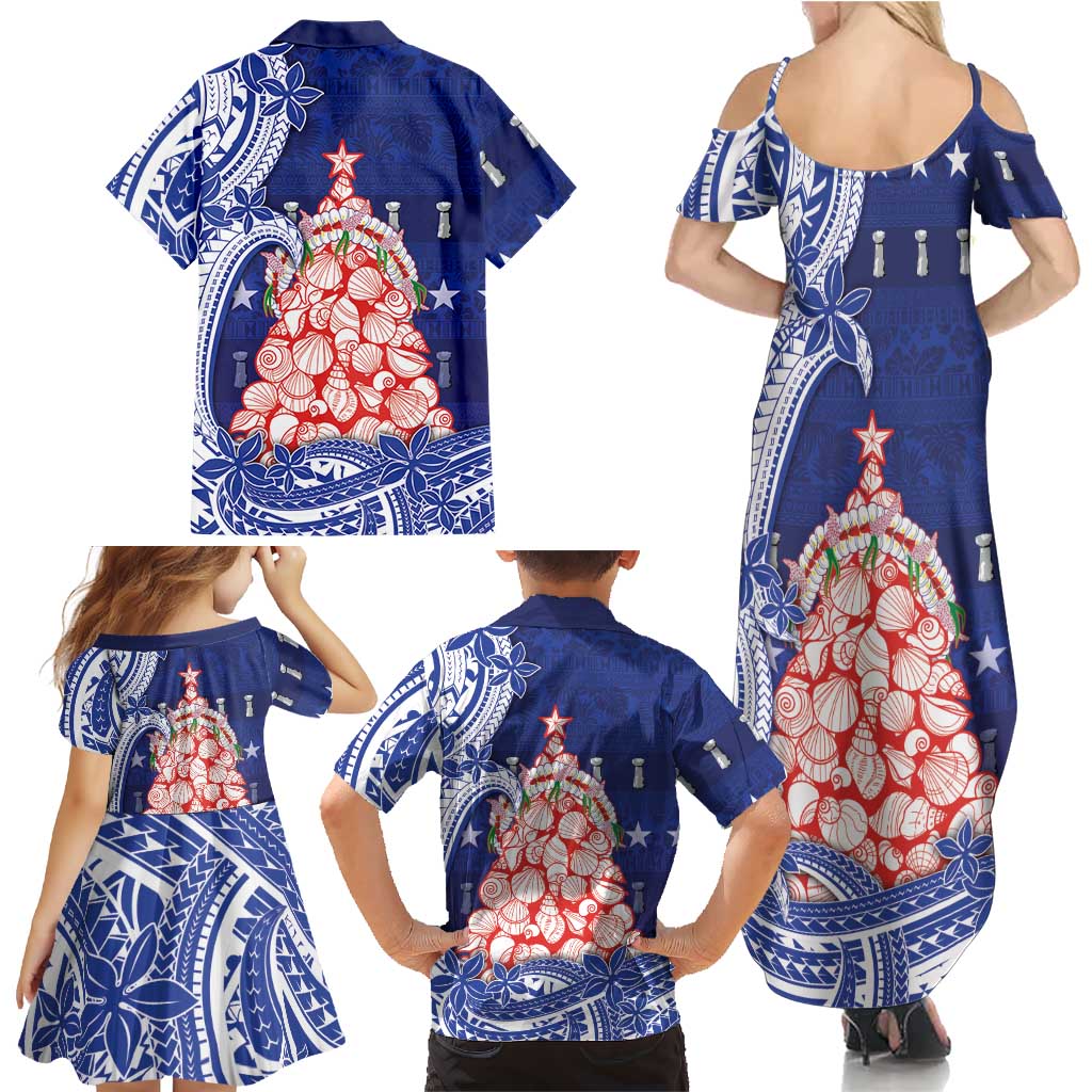 Northern Mariana Islands Christmas Family Matching Summer Maxi Dress and Hawaiian Shirt Seashell Xmas Tree Tribal Waves DT05 - Polynesian Pride
