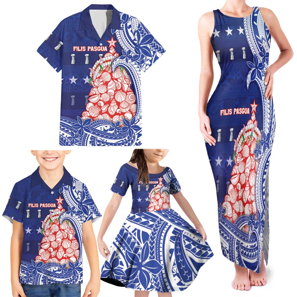 Northern Mariana Islands Christmas Family Matching Tank Maxi Dress and Hawaiian Shirt Seashell Xmas Tree Tribal Waves - Polynesian Pride