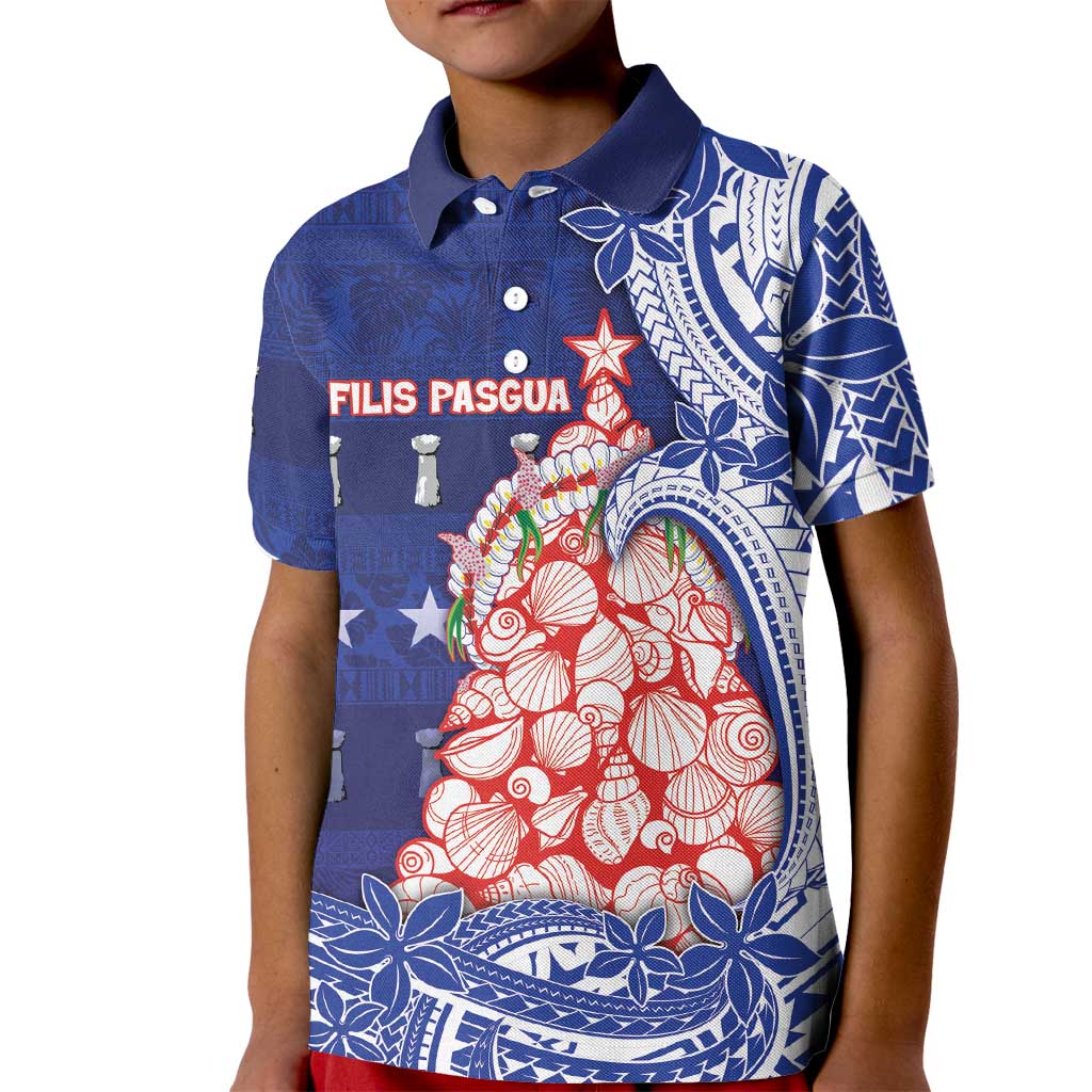 Northern Mariana Islands Christmas Kid Polo Shirt Seashell Xmas Tree Tribal Waves - Polynesian Pride