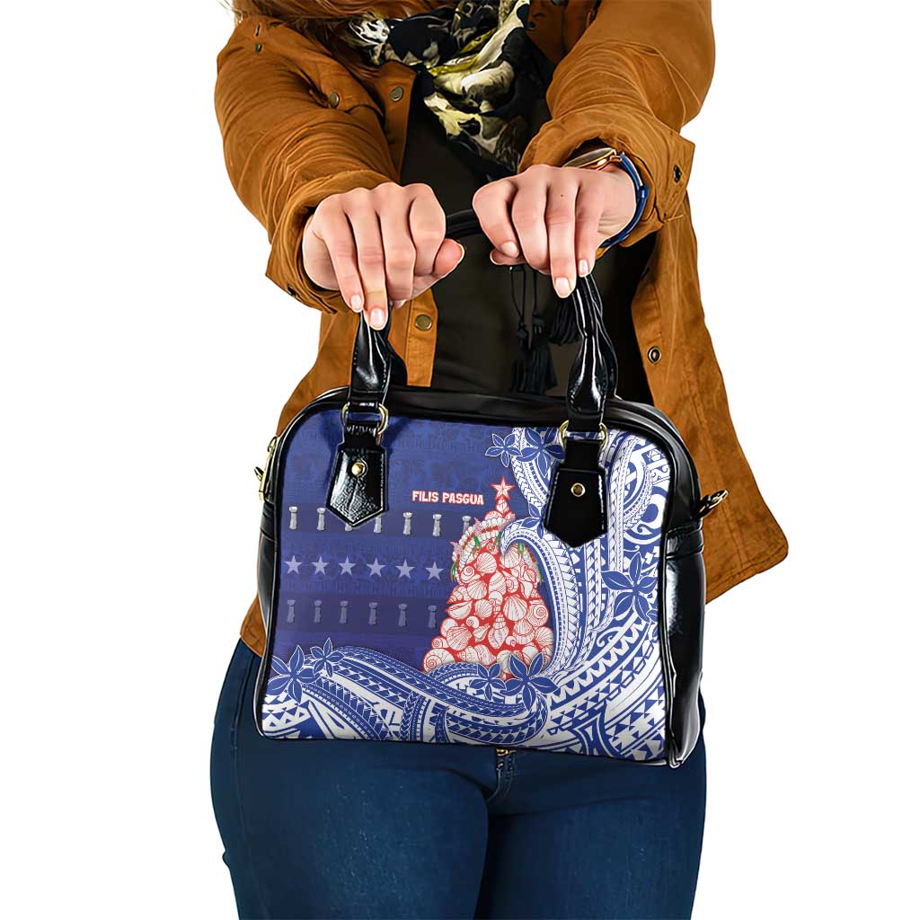 Northern Mariana Islands Christmas Shoulder Handbag Seashell Xmas Tree Tribal Waves - Polynesian Pride