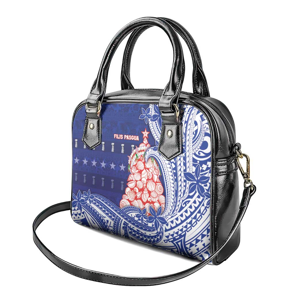 Northern Mariana Islands Christmas Shoulder Handbag Seashell Xmas Tree Tribal Waves - Polynesian Pride