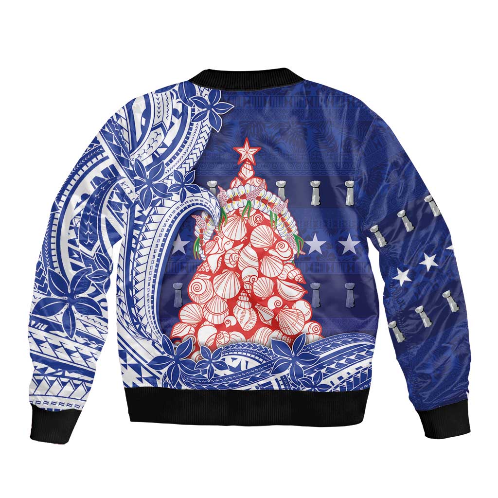Northern Mariana Islands Christmas Sleeve Zip Bomber Jacket Seashell Xmas Tree Tribal Waves - Polynesian Pride