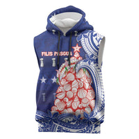 Northern Mariana Islands Christmas Sleeveless Hoodie Seashell Xmas Tree Tribal Waves - Polynesian Pride