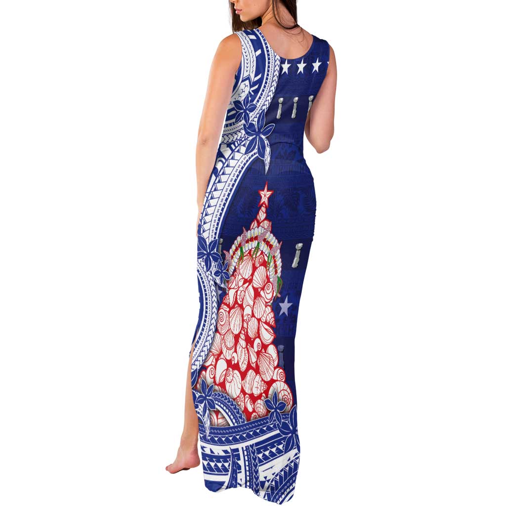 Northern Mariana Islands Christmas Tank Maxi Dress Seashell Xmas Tree Tribal Waves - Polynesian Pride