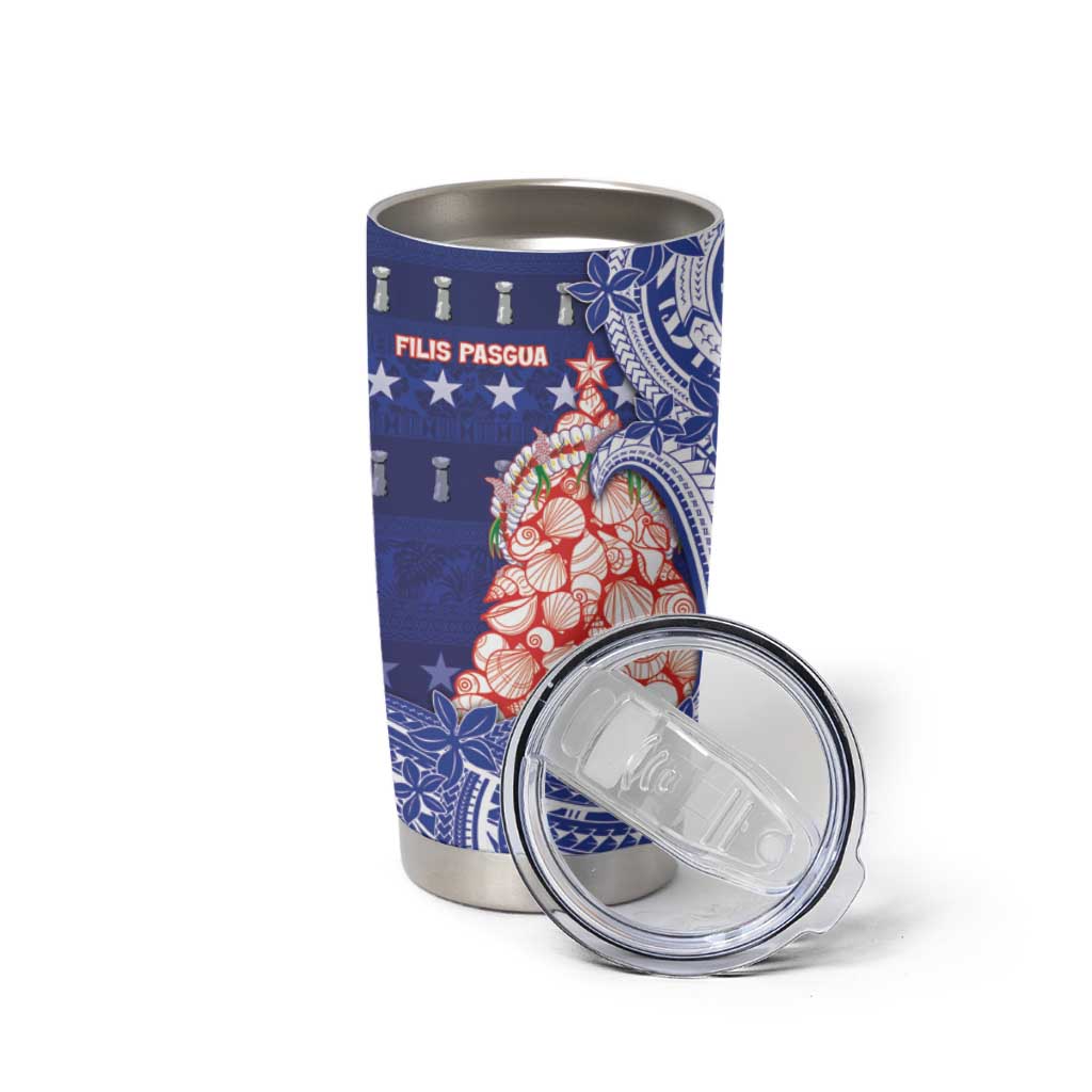Northern Mariana Islands Christmas Tumbler Cup Seashell Xmas Tree Tribal Waves DT05 - Polynesian Pride