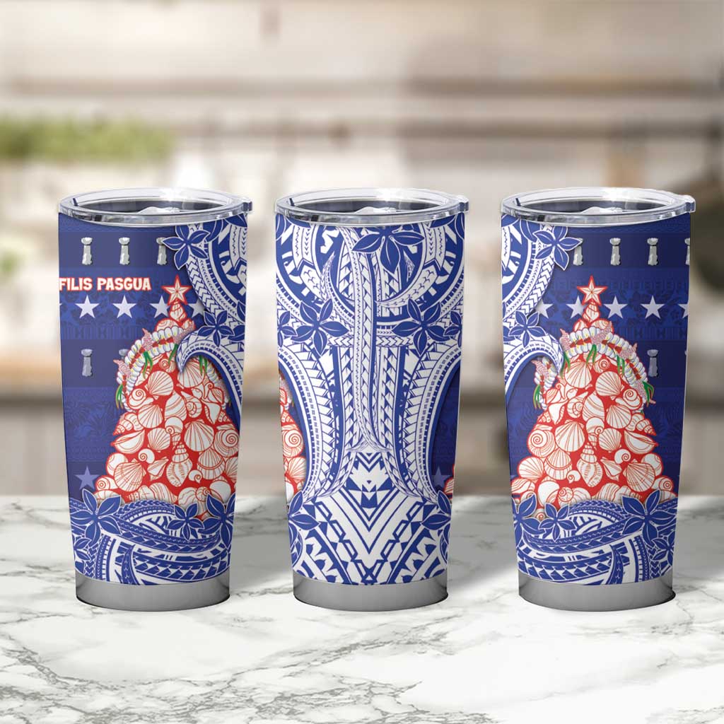 Northern Mariana Islands Christmas Tumbler Cup Seashell Xmas Tree Tribal Waves DT05 - Polynesian Pride