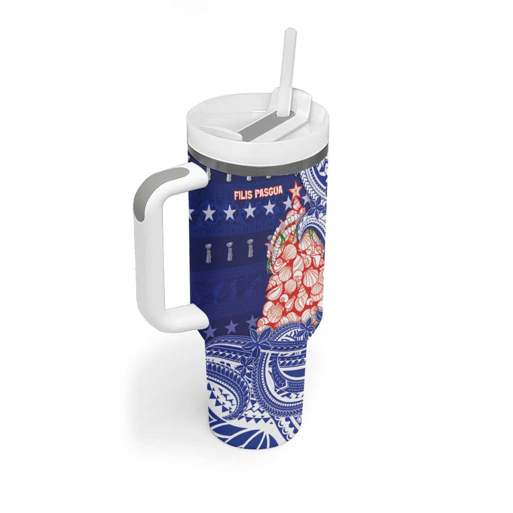 Northern Mariana Islands Christmas Tumbler With Handle Seashell Xmas Tree Tribal Waves - Polynesian Pride