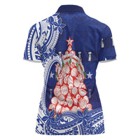 Northern Mariana Islands Christmas Women Polo Shirt Seashell Xmas Tree Tribal Waves - Polynesian Pride