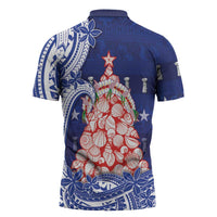 Northern Mariana Islands Christmas Zipper Polo Shirt Seashell Xmas Tree Tribal Waves - Polynesian Pride
