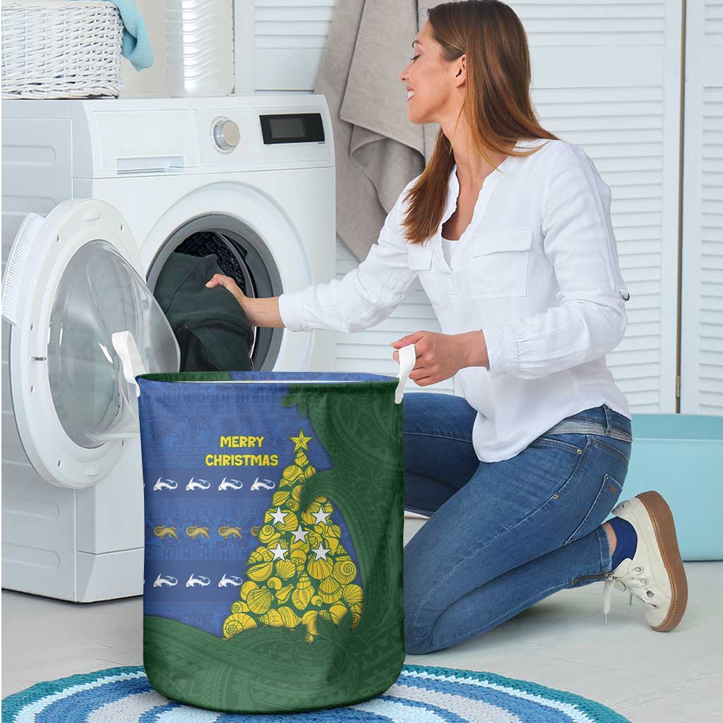Solomon Islands Christmas Laundry Basket Seashell Xmas Tree Tribal Waves - Polynesian Pride