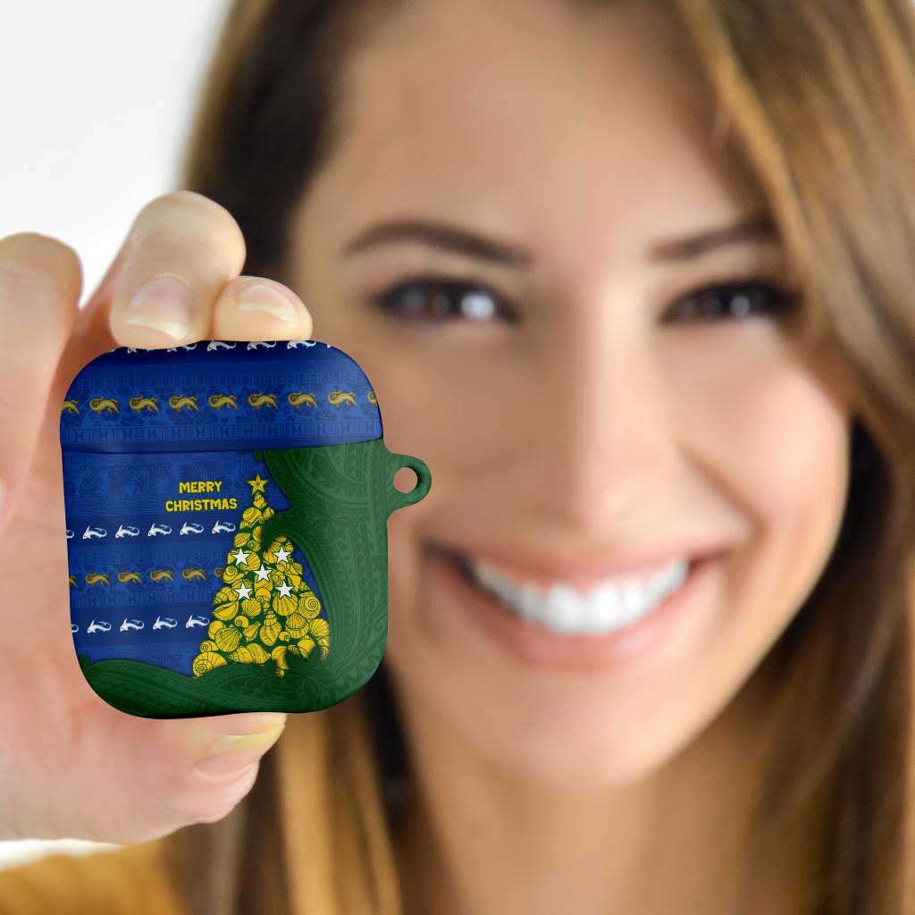 Solomon Islands Christmas AirPods Case Seashell Xmas Tree Tribal Waves - Polynesian Pride