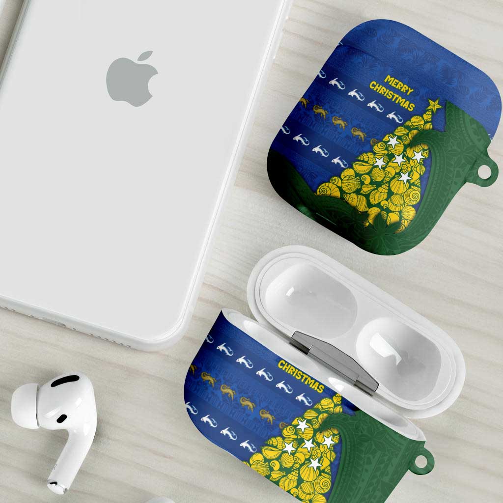 Solomon Islands Christmas AirPods Case Seashell Xmas Tree Tribal Waves - Polynesian Pride