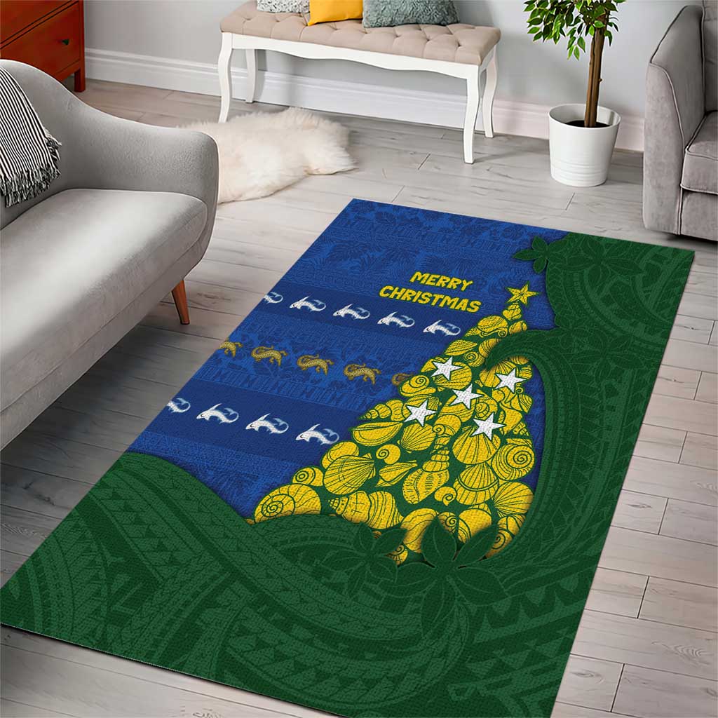 Solomon Islands Christmas Area Rug Seashell Xmas Tree Tribal Waves - Polynesian Pride