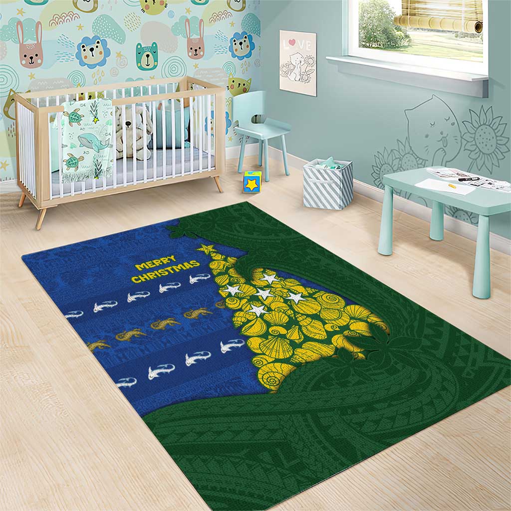 Solomon Islands Christmas Area Rug Seashell Xmas Tree Tribal Waves - Polynesian Pride