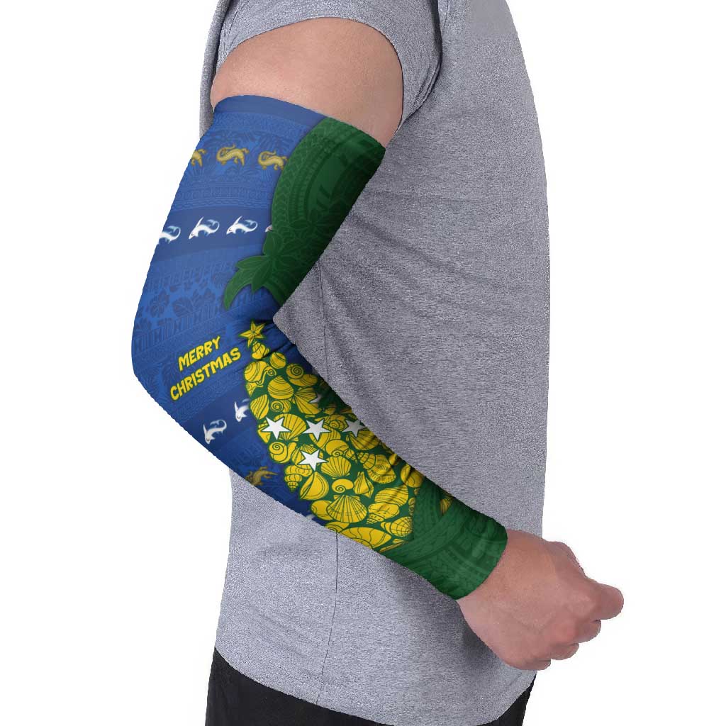 Solomon Islands Christmas Arm Sleeves Seashell Xmas Tree Tribal Waves - Polynesian Pride