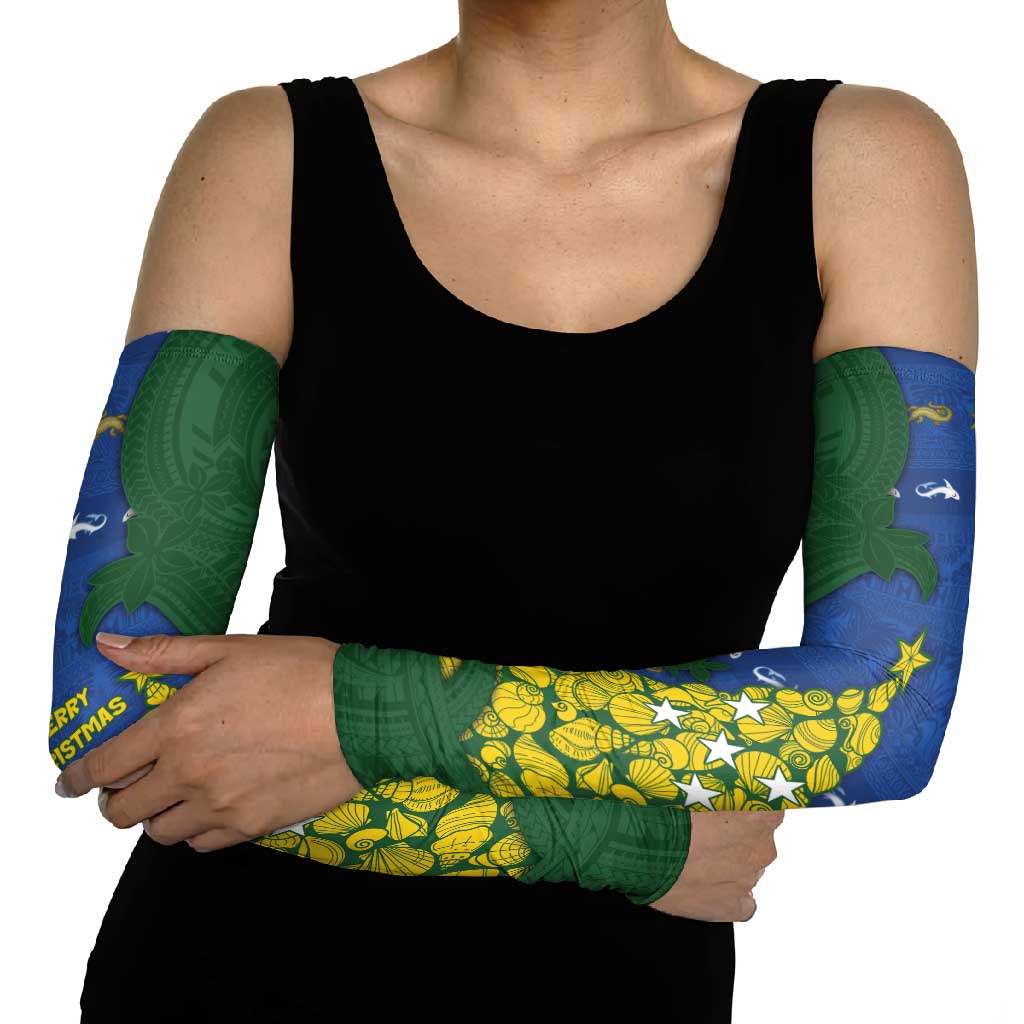 Solomon Islands Christmas Arm Sleeves Seashell Xmas Tree Tribal Waves - Polynesian Pride
