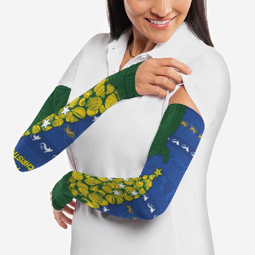 Solomon Islands Christmas Arm Sleeves Seashell Xmas Tree Tribal Waves - Polynesian Pride