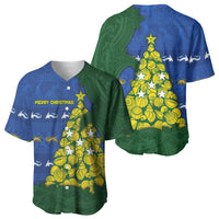 Solomon Islands Christmas Baseball Jersey Seashell Xmas Tree Tribal Waves - Polynesian Pride