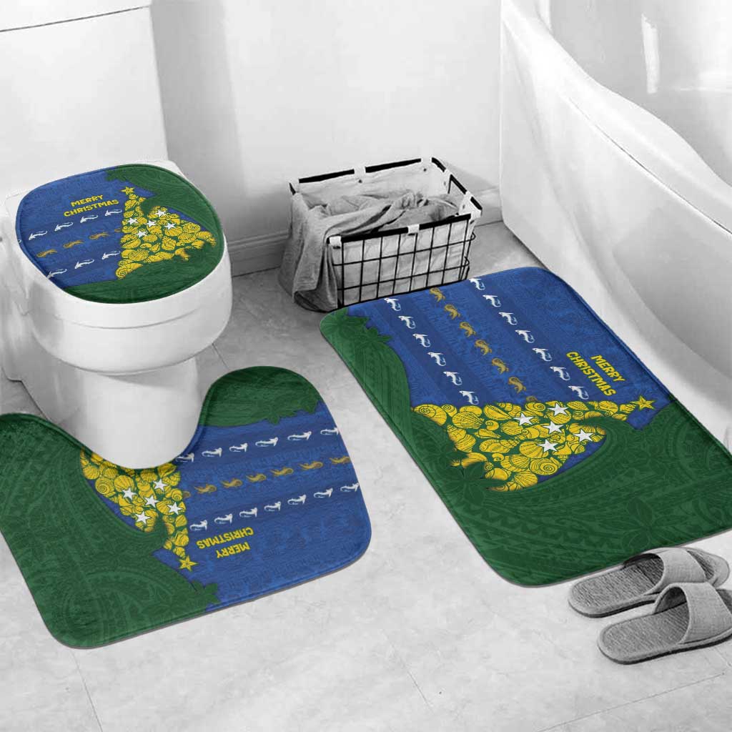 Solomon Islands Christmas Bathroom Set Seashell Xmas Tree Tribal Waves - Polynesian Pride