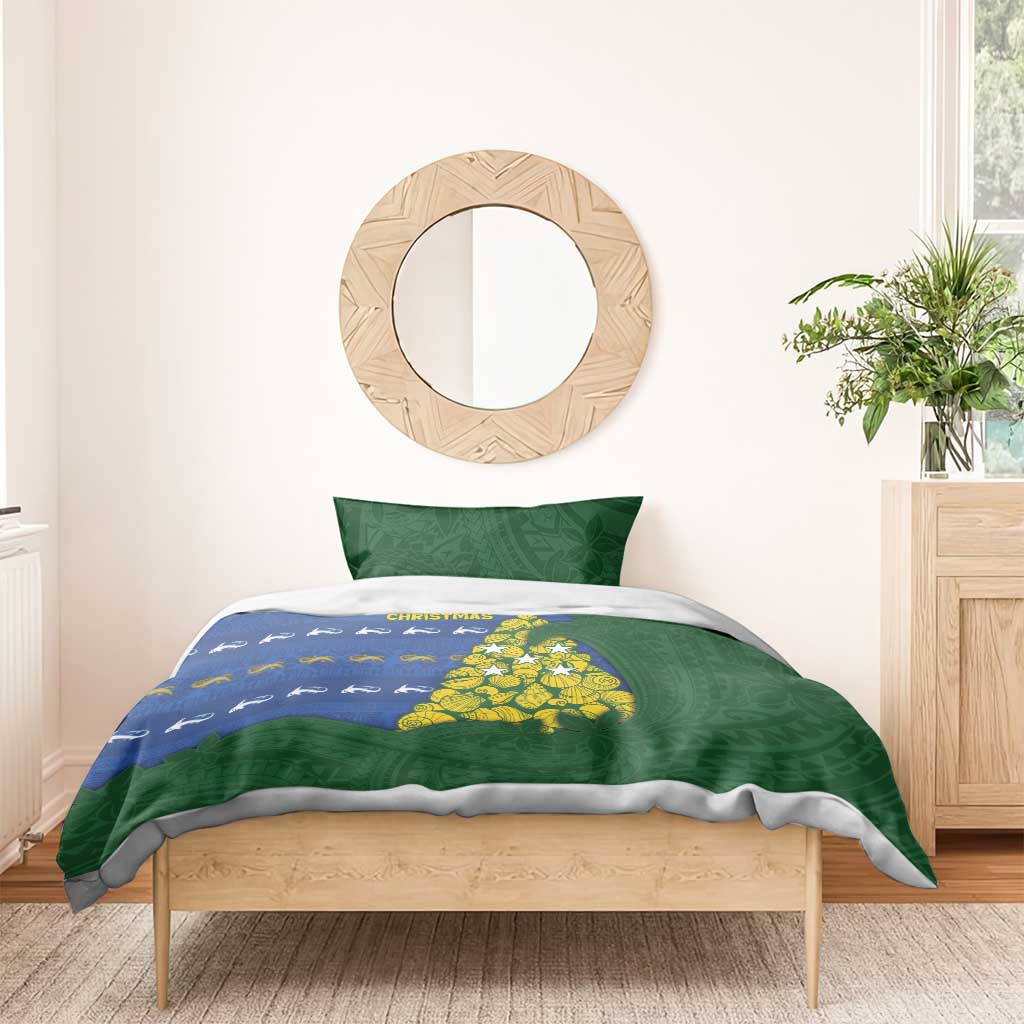 Solomon Islands Christmas Bedding Set Seashell Xmas Tree Tribal Waves - Polynesian Pride