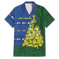 Solomon Islands Christmas Family Matching Long Sleeve Bodycon Dress and Hawaiian Shirt Seashell Xmas Tree Tribal Waves DT05 Dad's Shirt - Short Sleeve Navy - Polynesian Pride